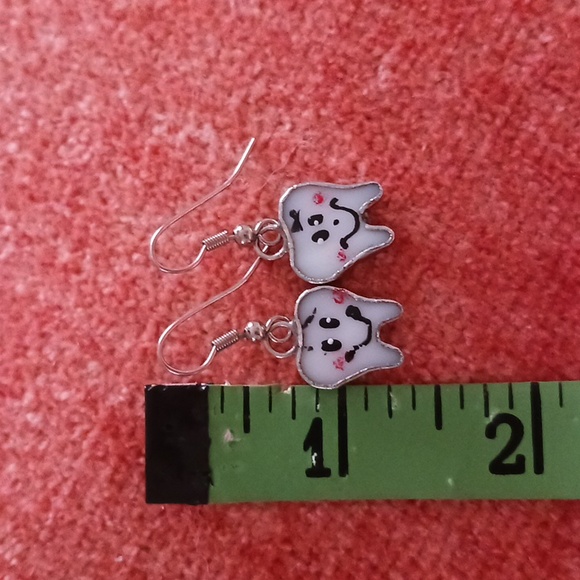 Switchables drop earrings pin pendant set stained glass tooth  white silver - Picture 8 of 9